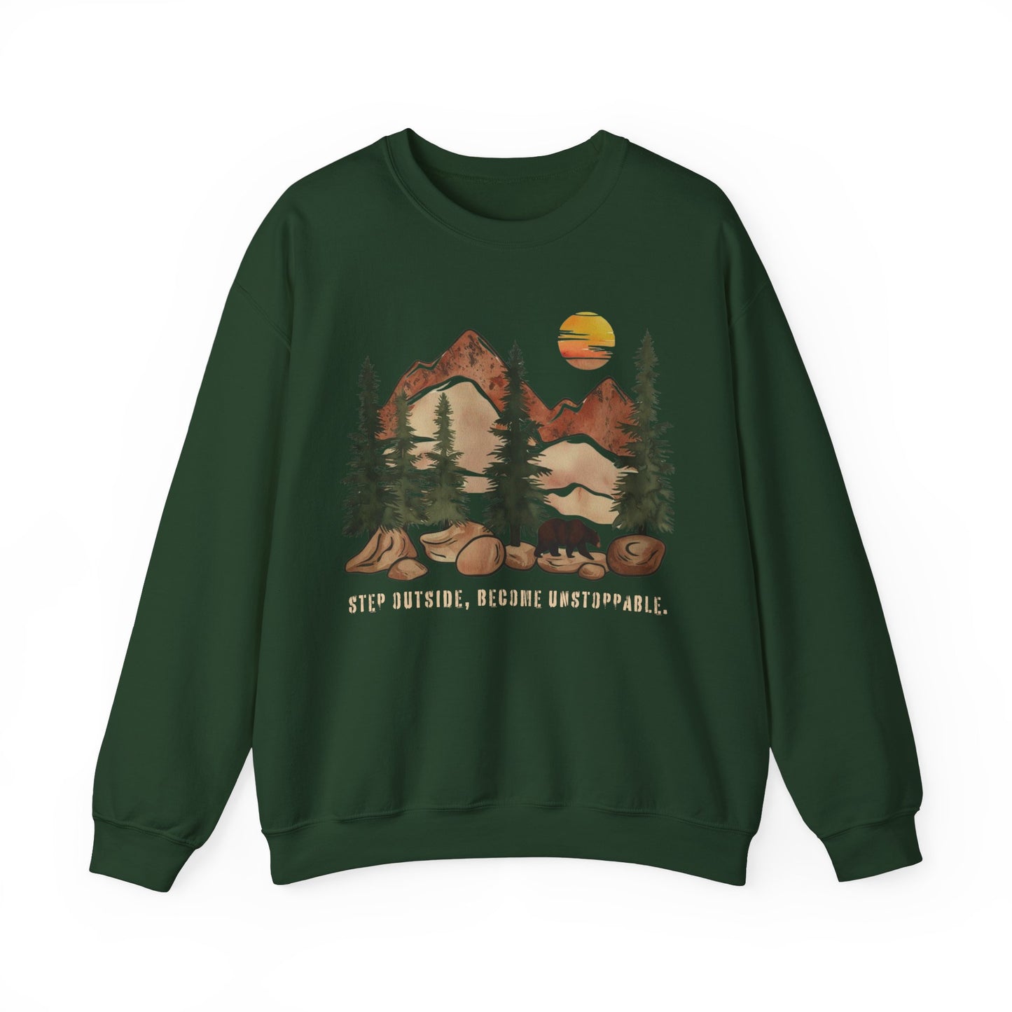 Step Outside, Become Unstoppable - Mountain Forest Sweatshirt - Verdant Blossoms