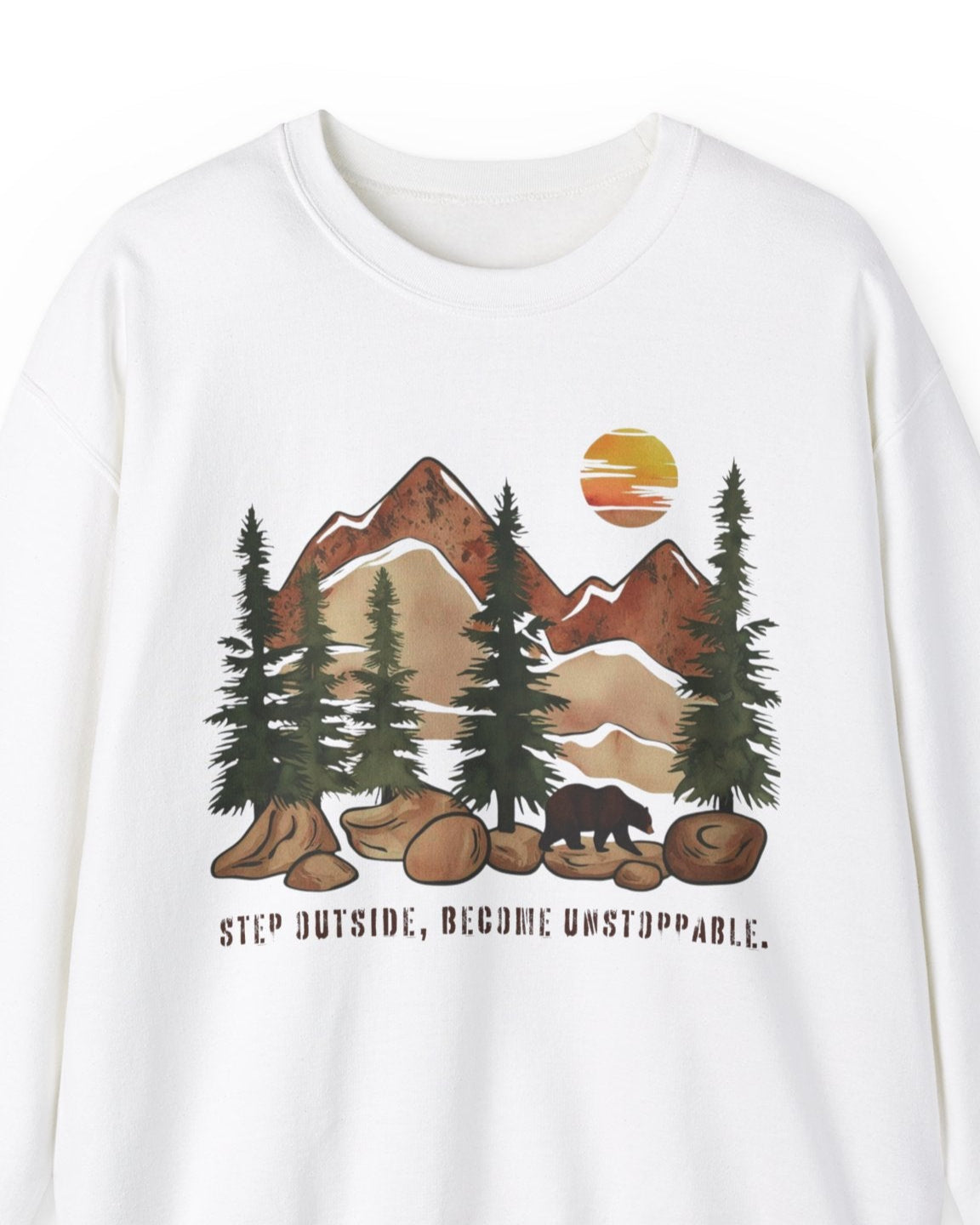Step Outside, Become Unstoppable - Mountain Forest Sweatshirt - Verdant Blossoms