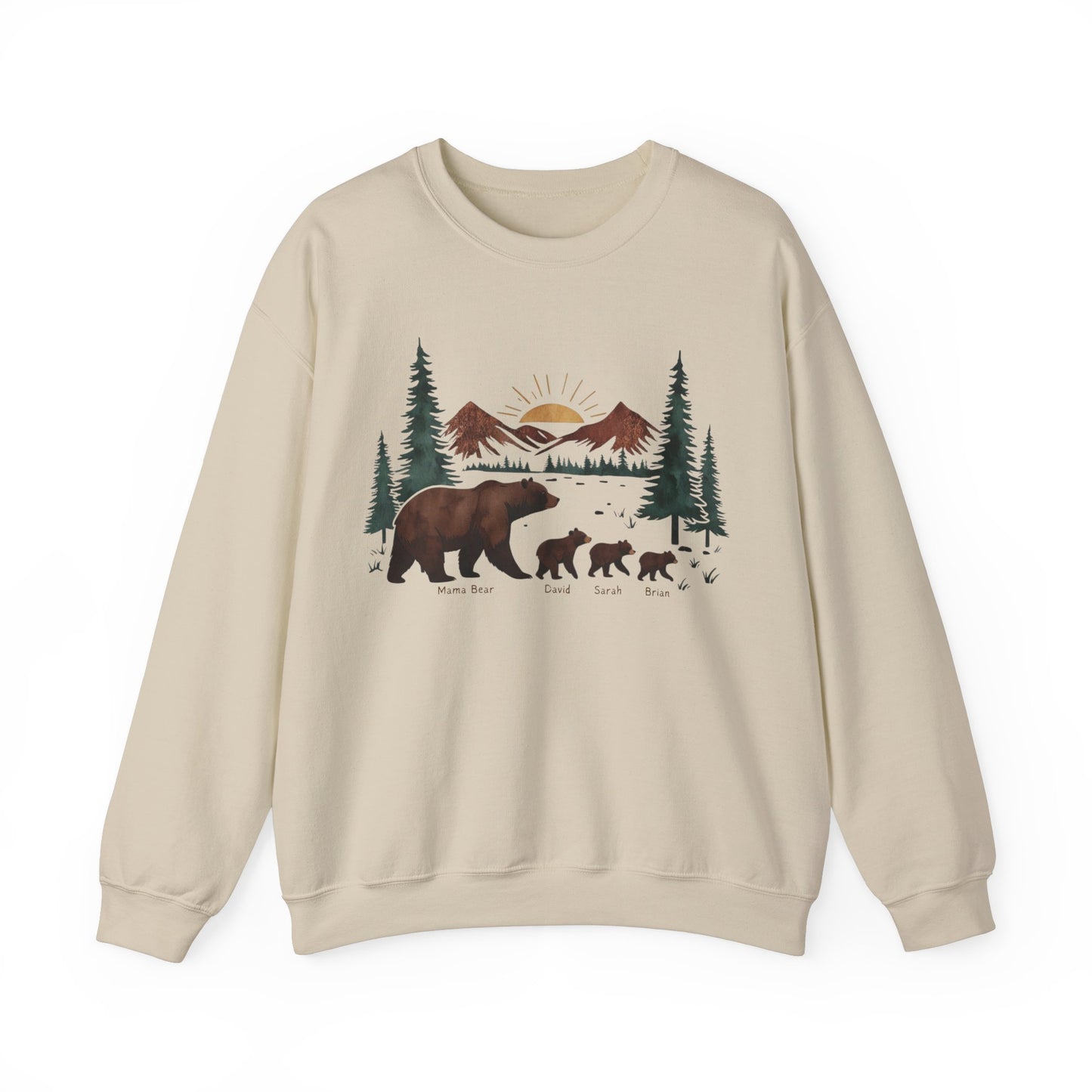 Personalized Mommy Bear Sweatshirt - Custom Family Names - Forest design - Verdant Blossoms