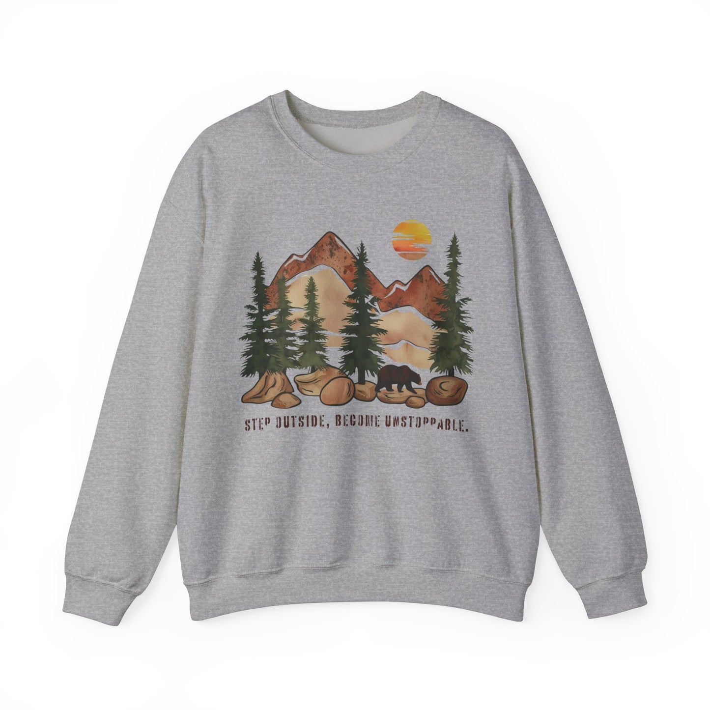 Step Outside, Become Unstoppable - Mountain Forest Sweatshirt - Verdant Blossoms