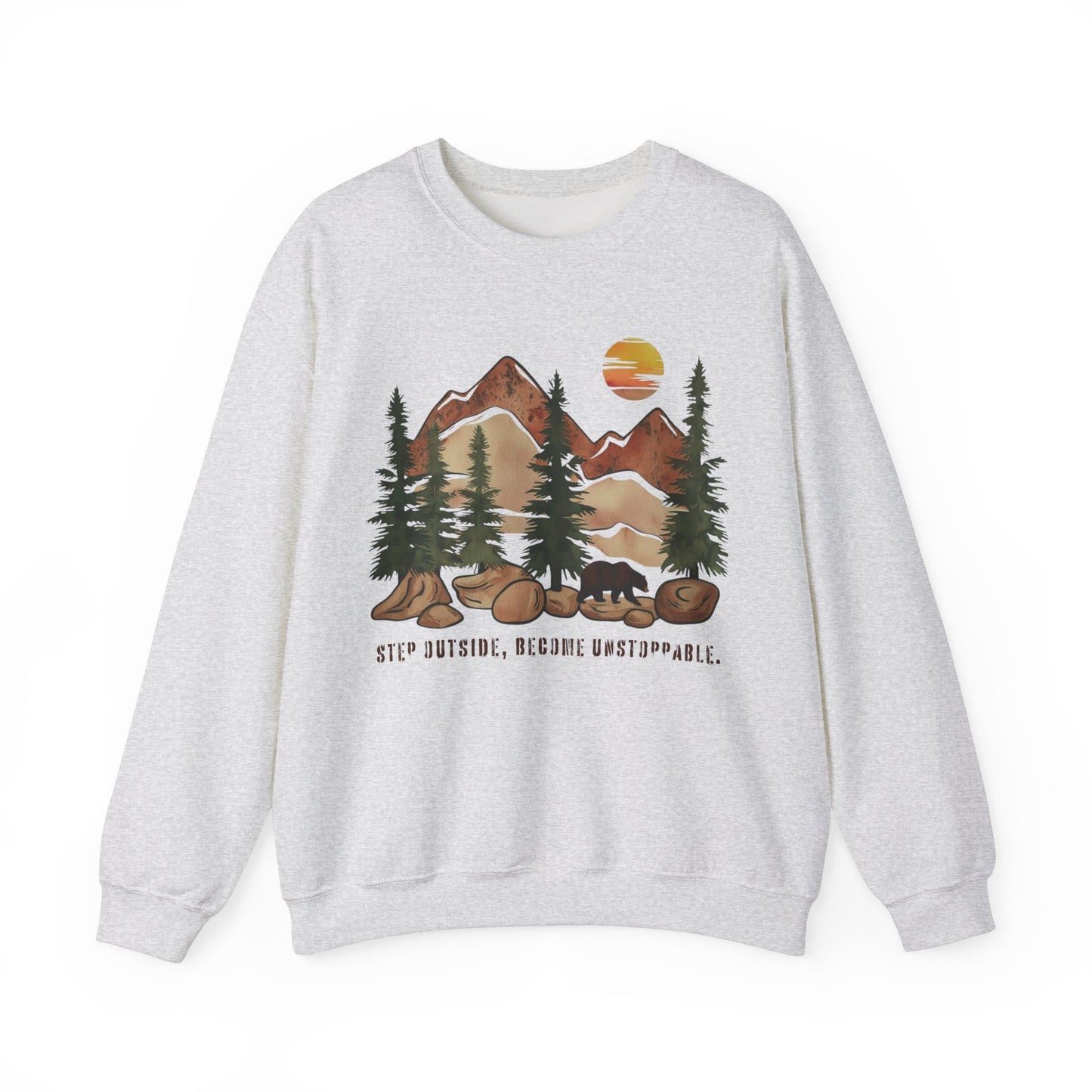 Step Outside, Become Unstoppable - Mountain Forest Sweatshirt - Verdant Blossoms