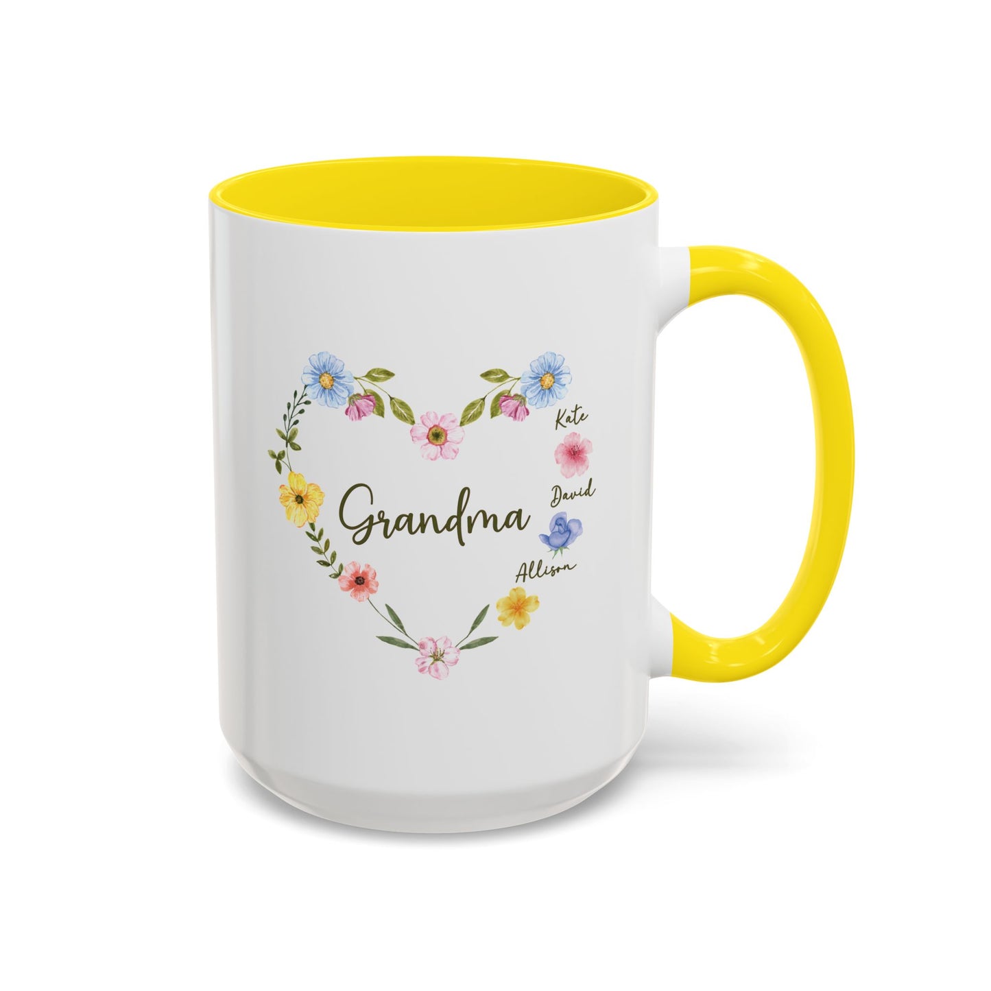 Custom Floral Heart Mug for Grandma – Perfect Gift for Mother's Day or Special Womens - Verdant Blossoms