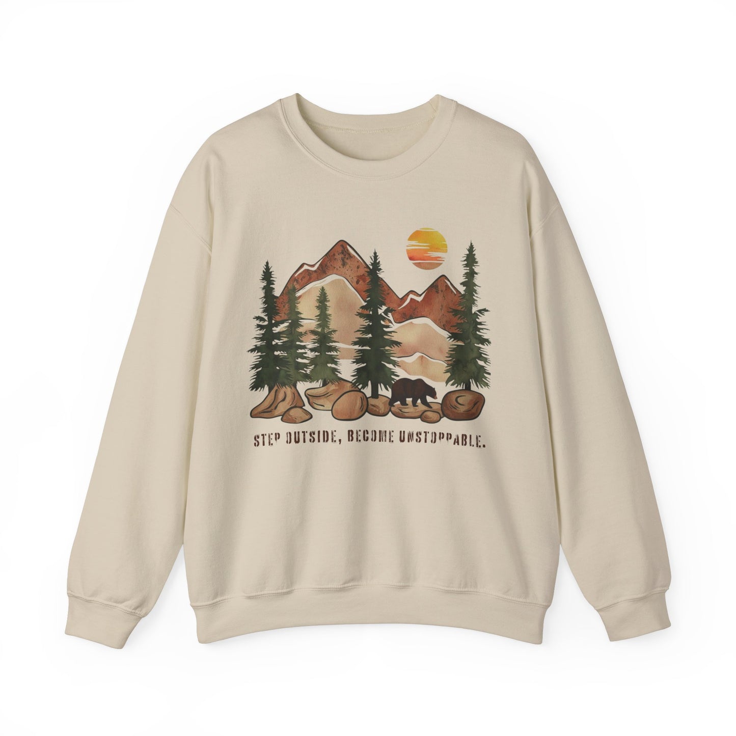 Step Outside, Become Unstoppable - Mountain Forest Sweatshirt - Verdant Blossoms