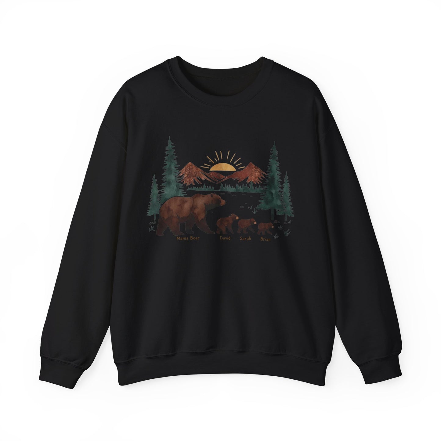 Personalized Mommy Bear Sweatshirt - Custom Family Names - Forest design - Verdant Blossoms