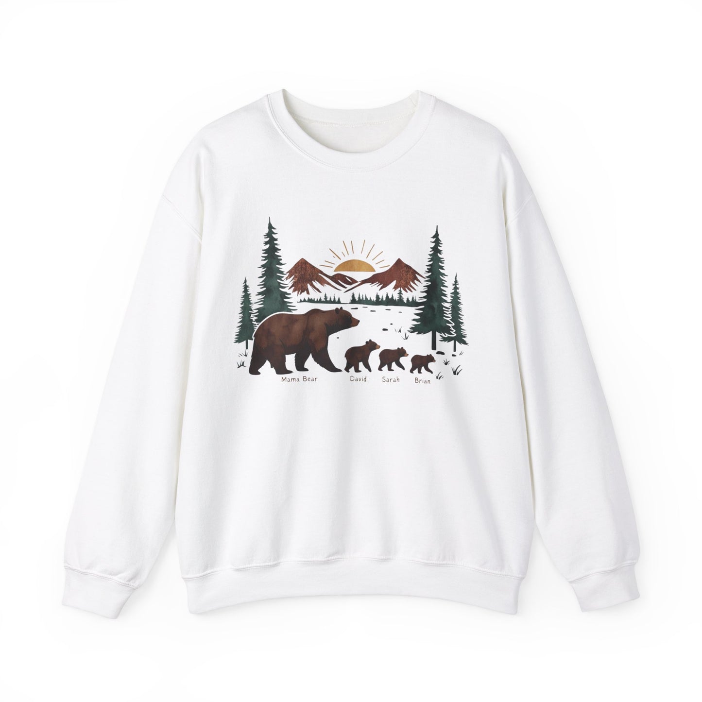 Personalized Mommy Bear Sweatshirt - Custom Family Names - Forest design - Verdant Blossoms