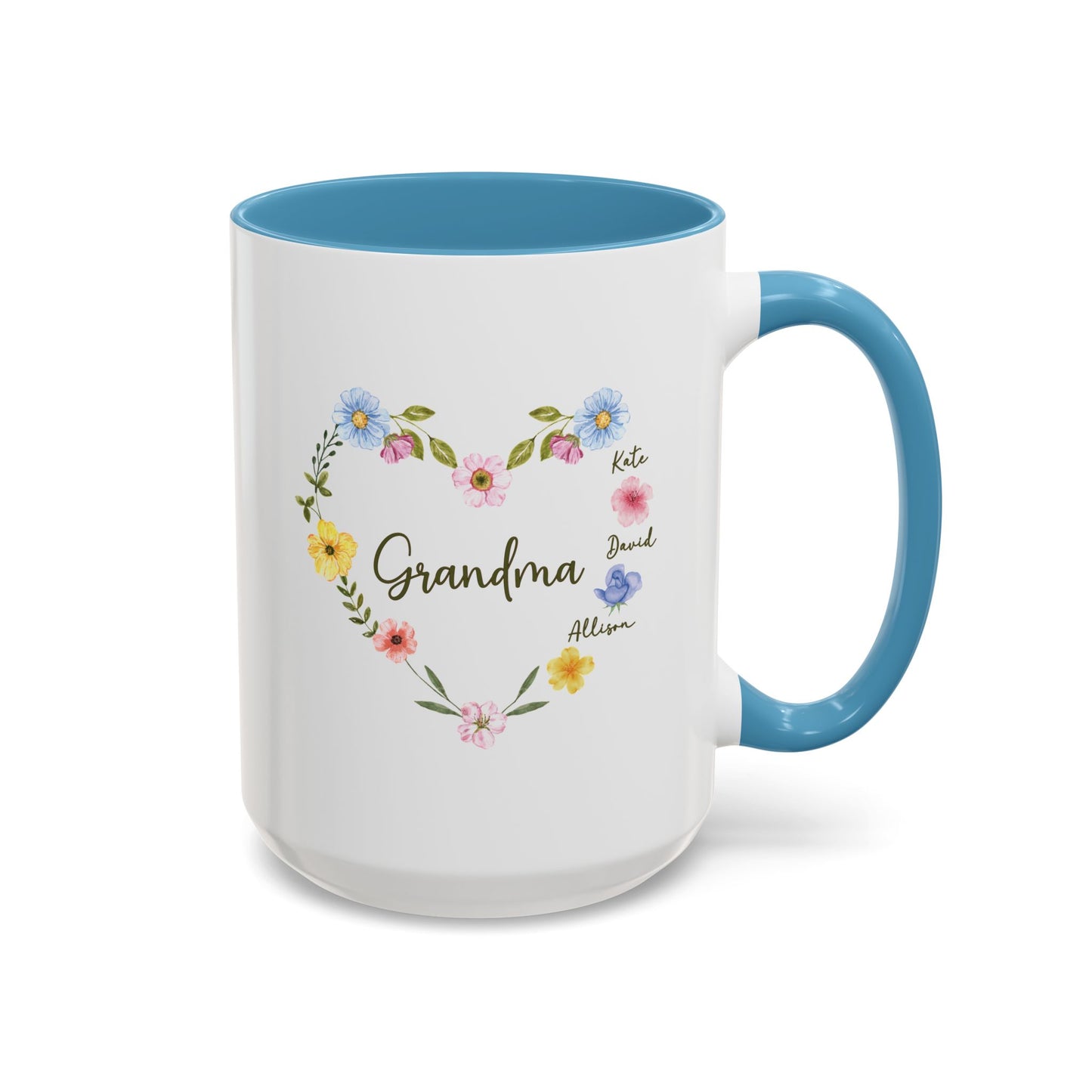 Custom Floral Heart Mug for Grandma – Perfect Gift for Mother's Day or Special Womens - Verdant Blossoms