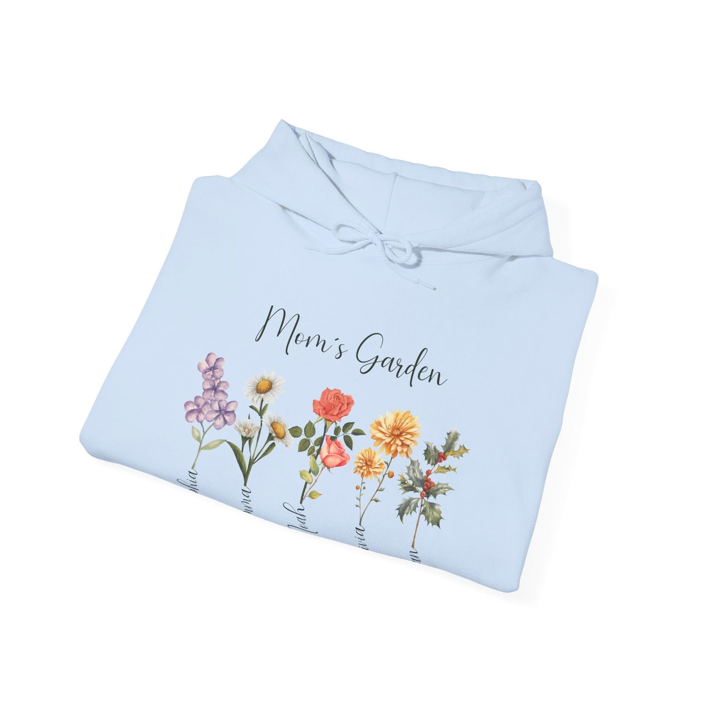 Custom Birthflower Hoodie – Auntie ’s Garden & Family Names - Unisex Hooded Sweatshirt - Verdant Blossoms