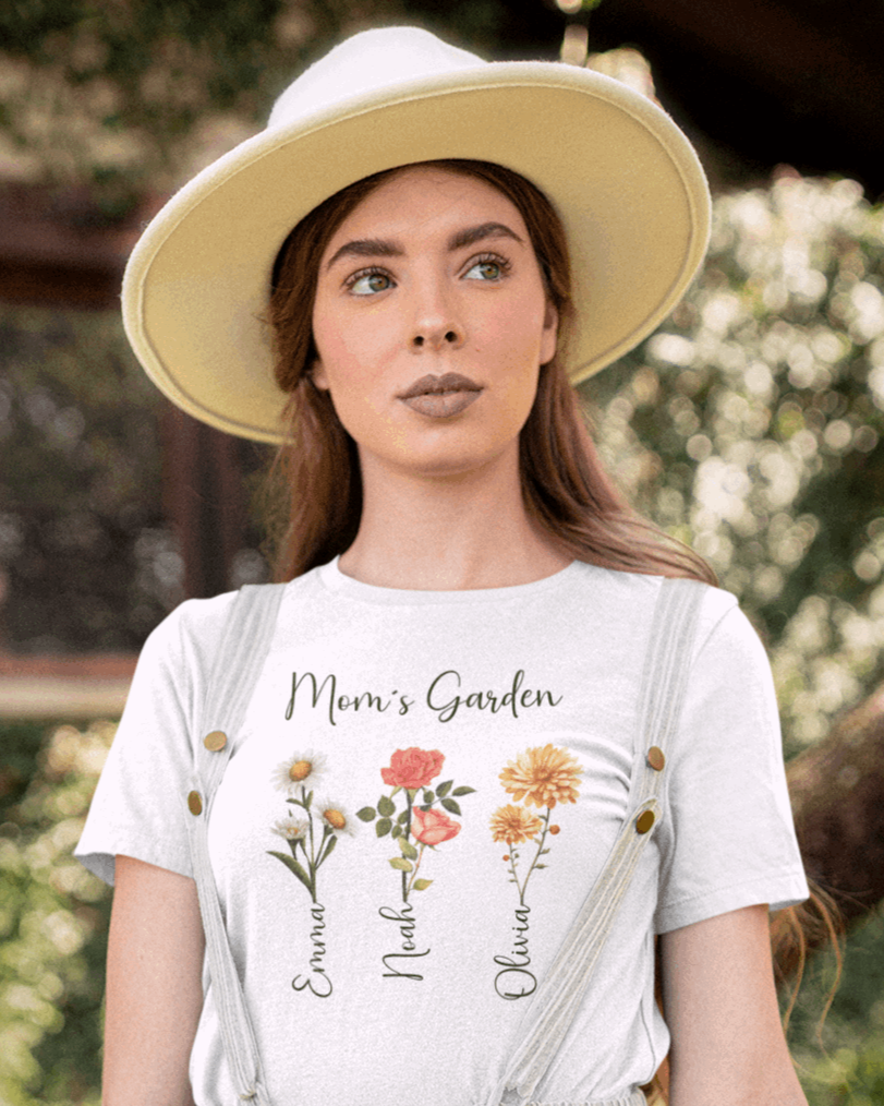 Custom Birthflower T-Shirt - Personalized Gift for Mom, Auntie & Grandma - Verdant Blossoms