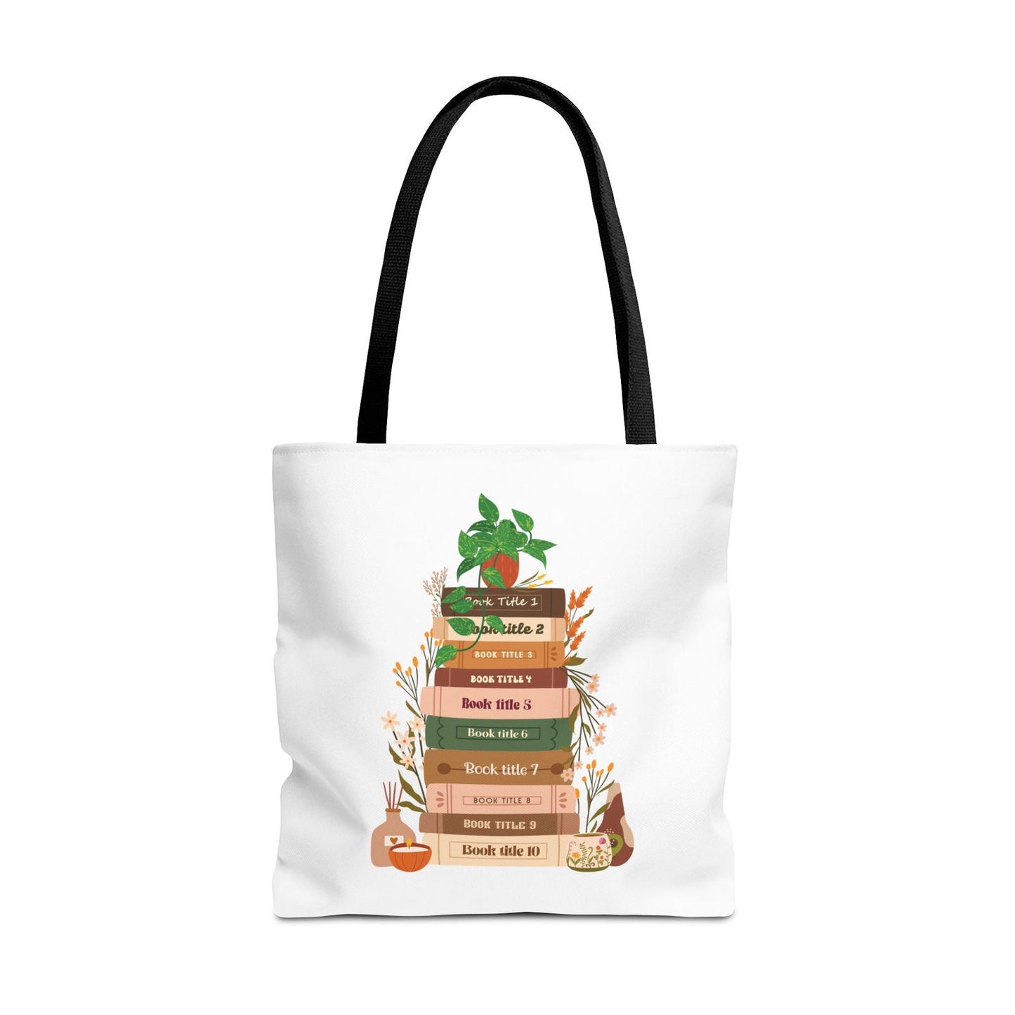 Custom Book Lovers Bag - Gift for Readers - Tote Bag with 10 Books and Flowers - Verdant Blossoms