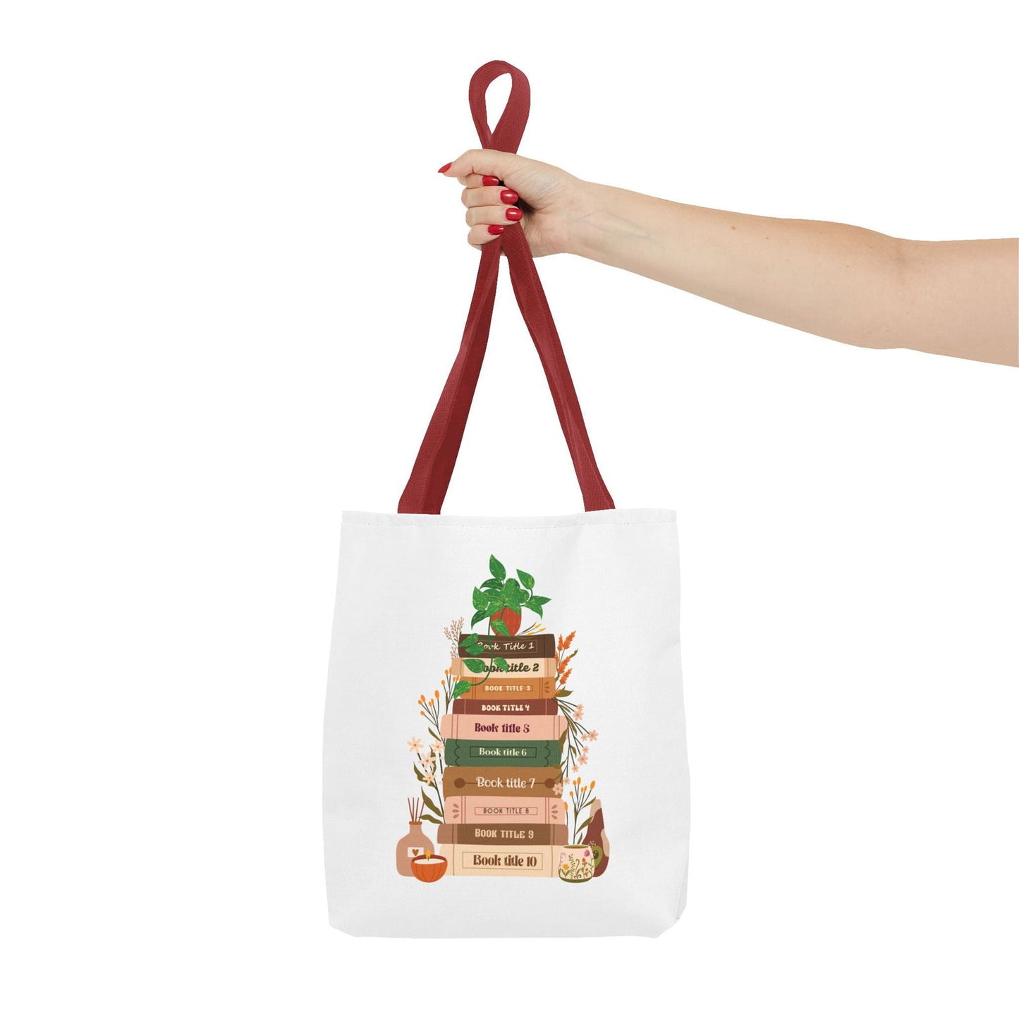 Custom Book Lovers Bag - Gift for Readers - Tote Bag with 10 Books and Flowers - Verdant Blossoms