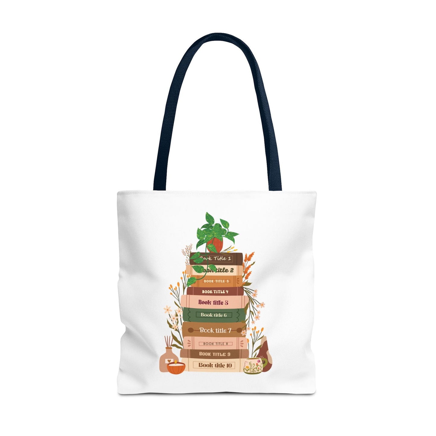 Custom Book Lovers Bag - Gift for Readers - Tote Bag with 10 Books and Flowers - Verdant Blossoms