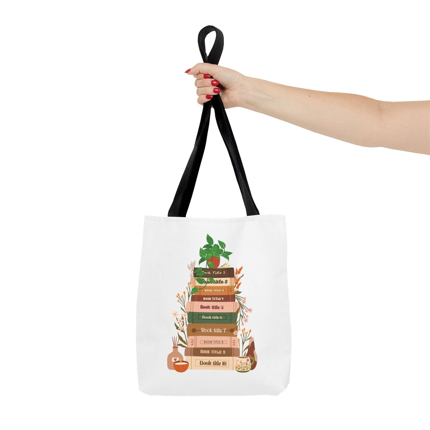 Custom Book Lovers Bag - Gift for Readers - Tote Bag with 10 Books and Flowers - Verdant Blossoms