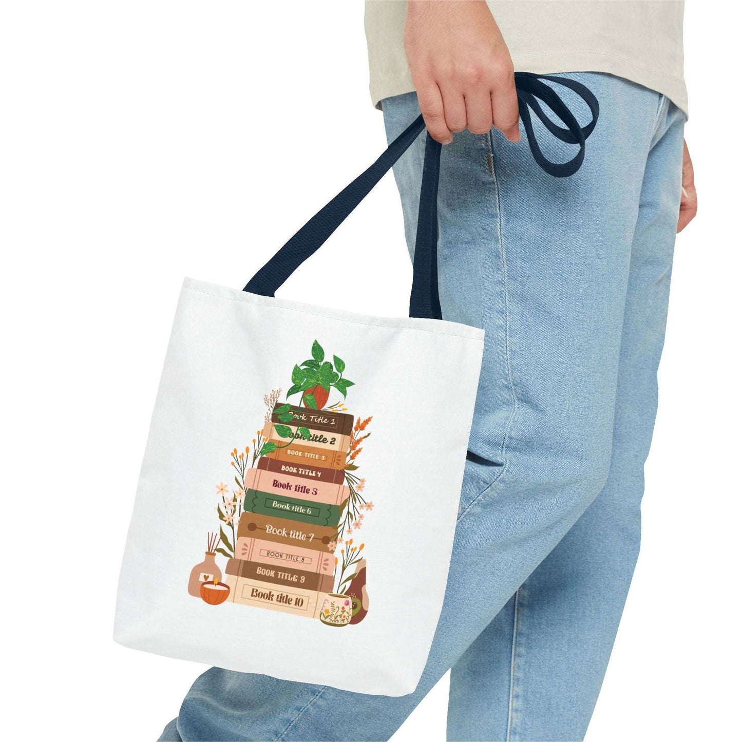 Custom Book Lovers Bag - Gift for Readers - Tote Bag with 10 Books and Flowers - Verdant Blossoms