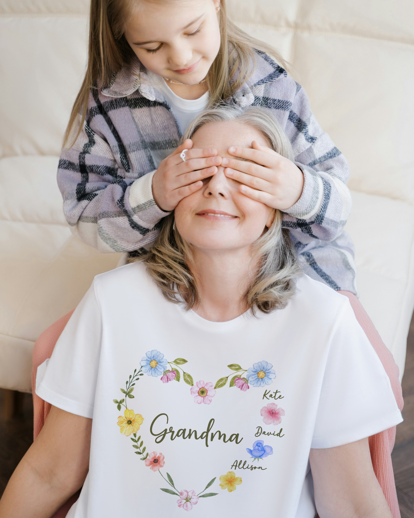Custom Floral Heart T-Shirt for Grandma β Perfect Gift for Mother's Day with Family Names