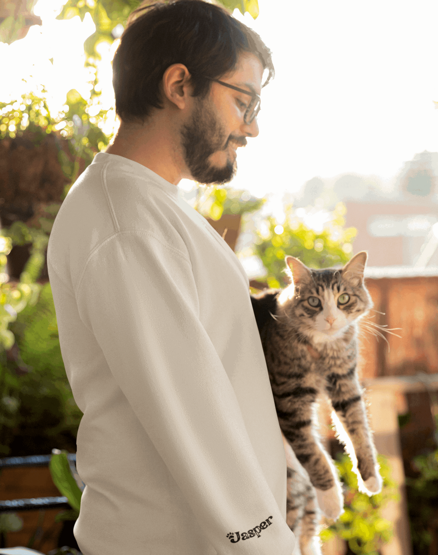 Custom Gift for Cat Dad Sweatshirt – Add Your Cats' Names on the Sleeve - Verdant Blossoms