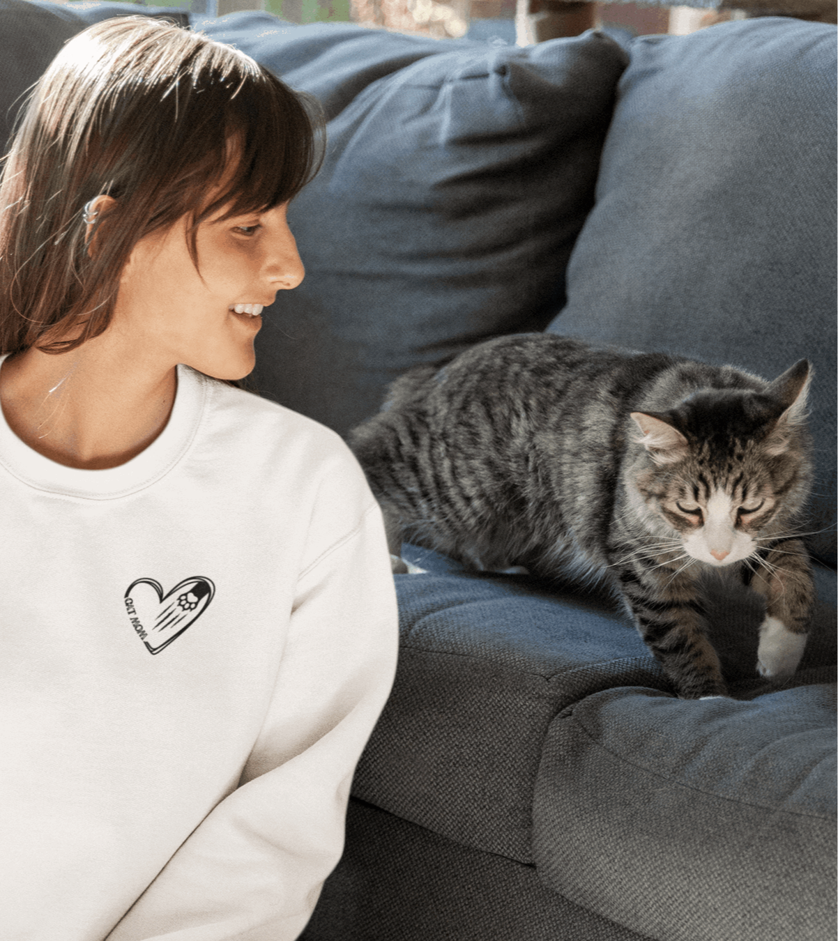 Custom Gift for Cat Mom Sweatshirt – Add Your Cats' Names on the Sleeve - Verdant Blossoms