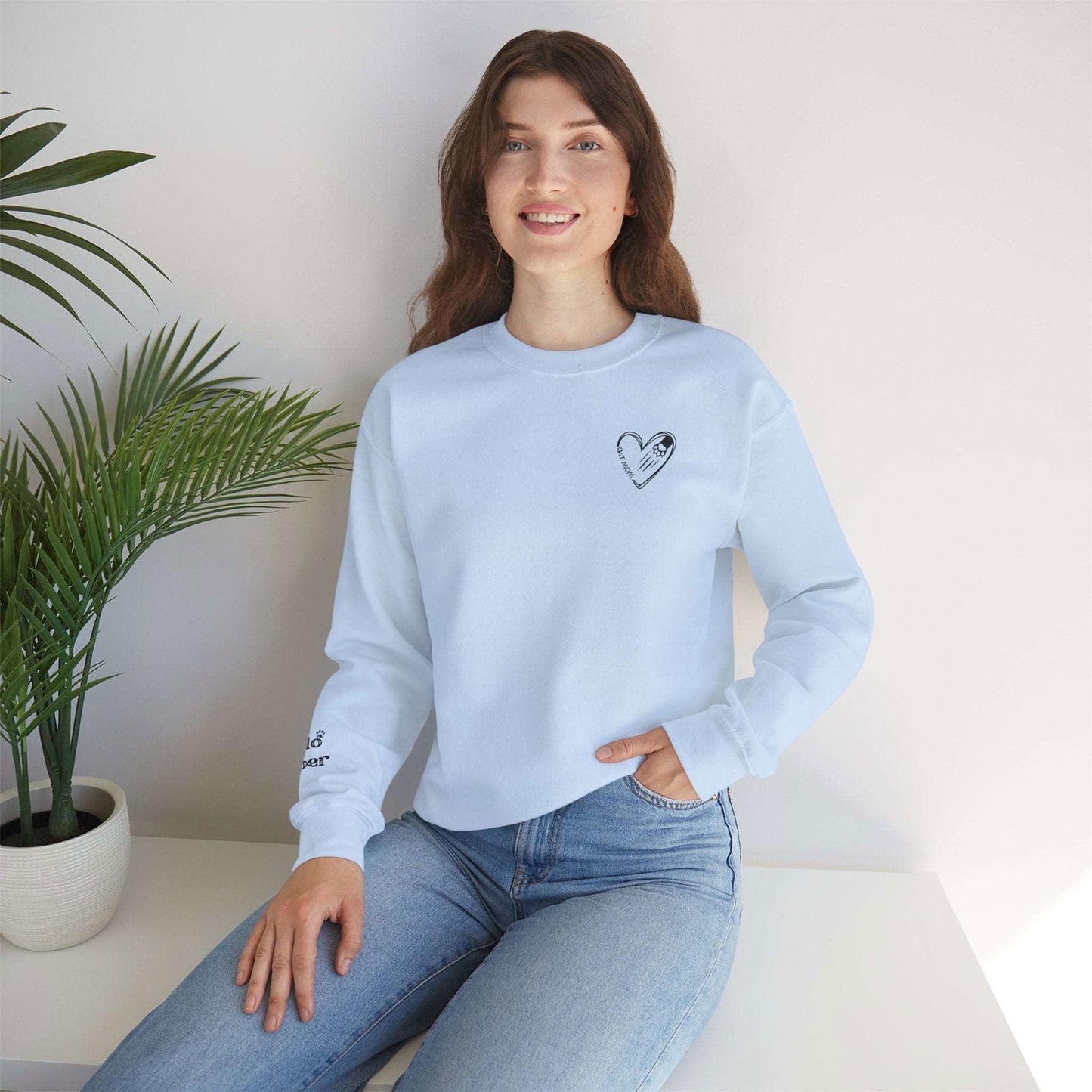 Custom Gift for Cat Mom Sweatshirt – Add Your Cats' Names on the Sleeve - Verdant Blossoms