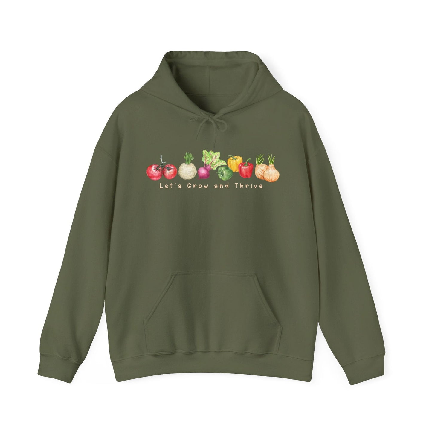 Let's Grow and Thrive - Gardening Vegetable Green Thumb Design - Hooded Sweatshirt - Verdant Blossoms
