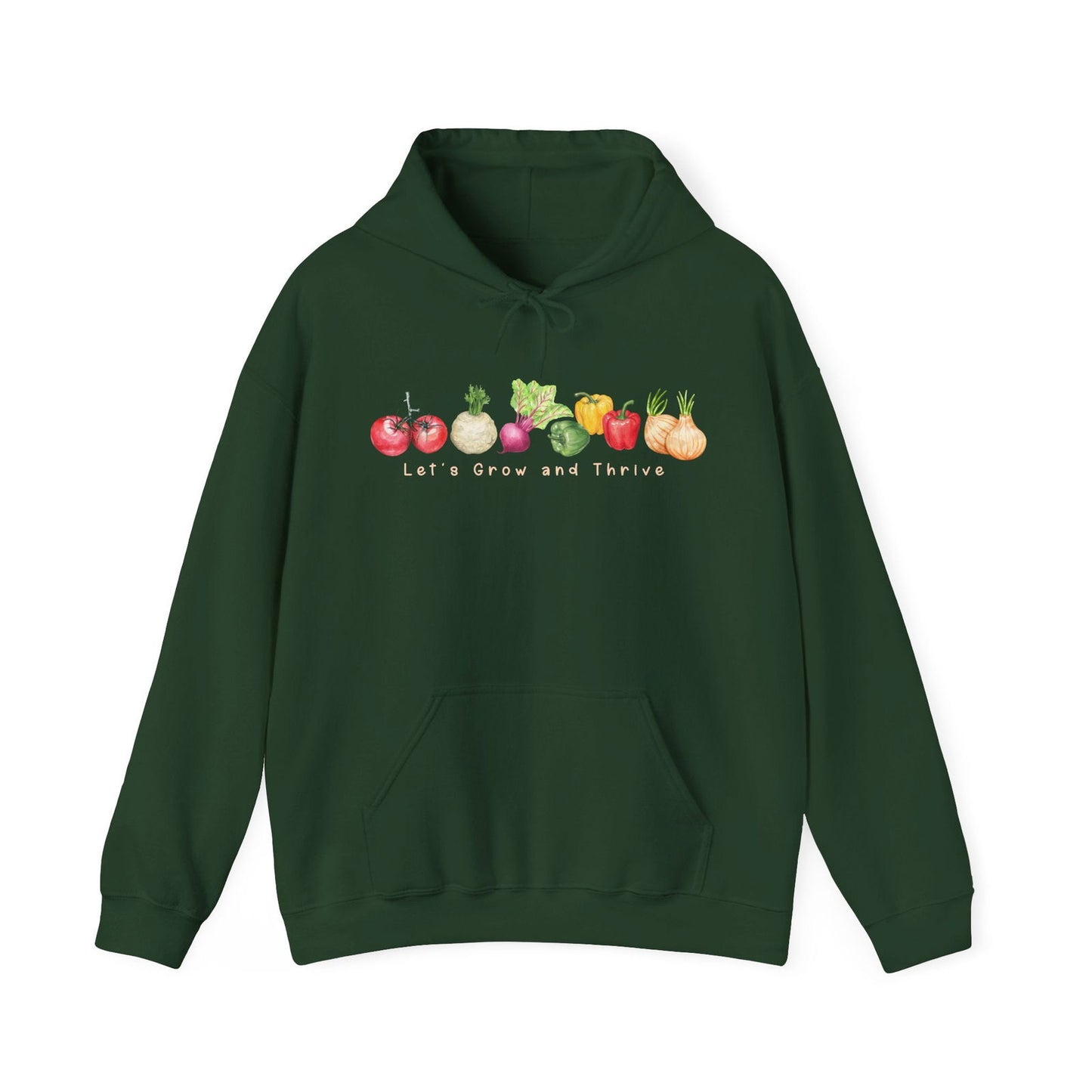 Let's Grow and Thrive - Gardening Vegetable Green Thumb Design - Hooded Sweatshirt - Verdant Blossoms