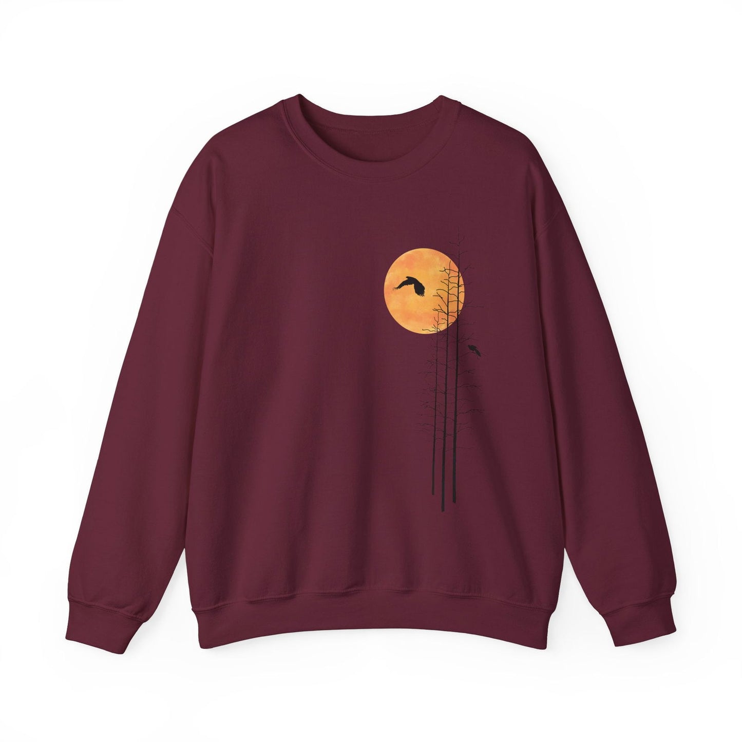 Men's Nature Sweatshirt -Forest Graphic Sweater with Minimalist Sunset - Verdant Blossoms