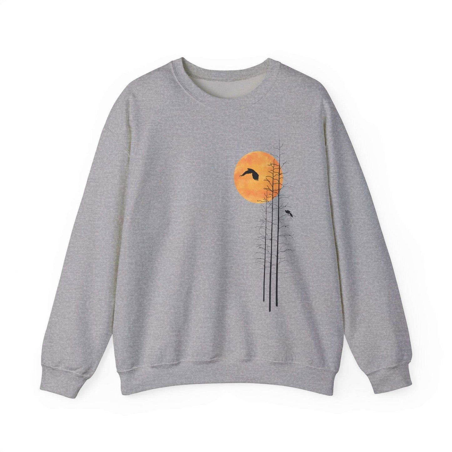 Men's Nature Sweatshirt -Forest Graphic Sweater with Minimalist Sunset - Verdant Blossoms