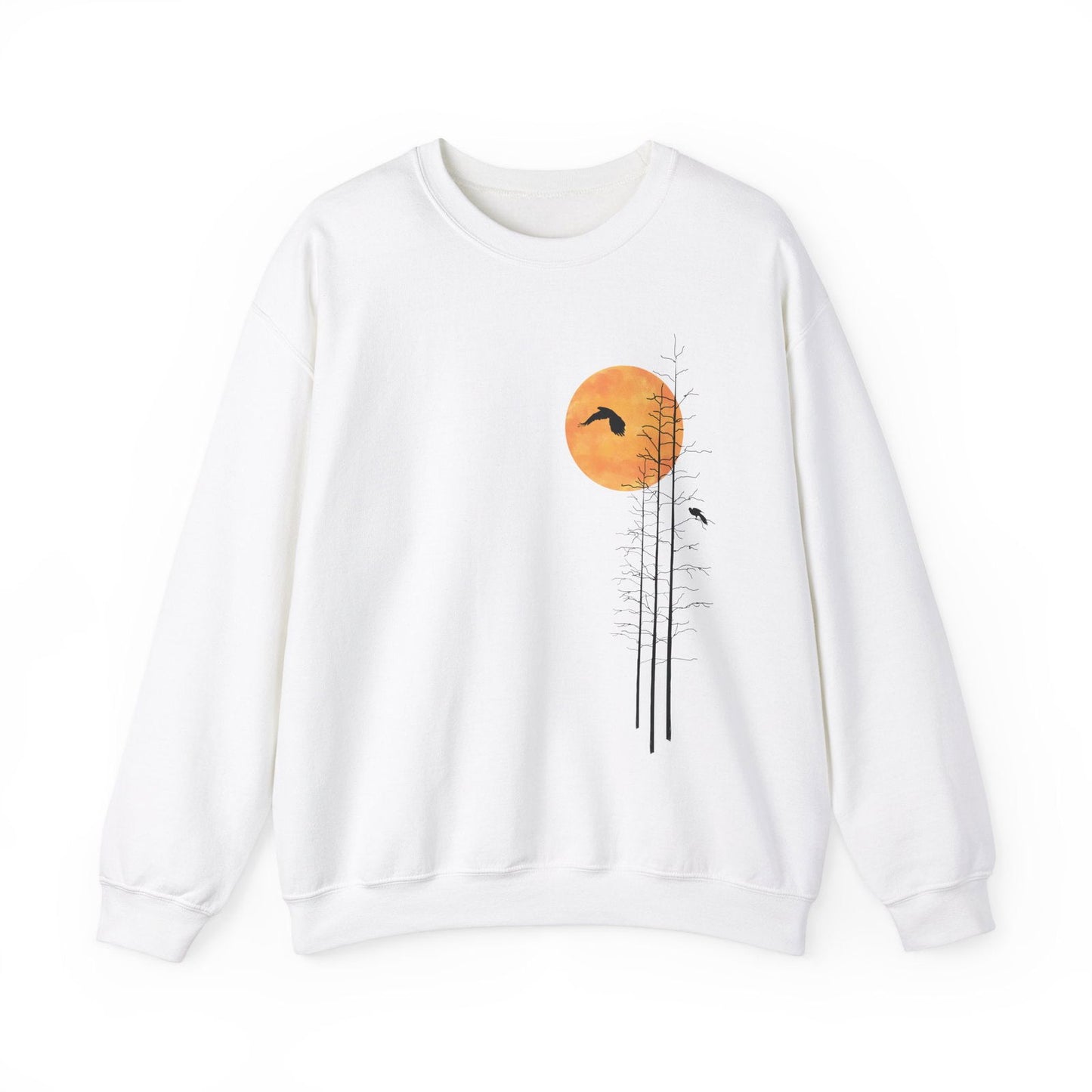 Men's Nature Sweatshirt -Forest Graphic Sweater with Minimalist Sunset - Verdant Blossoms