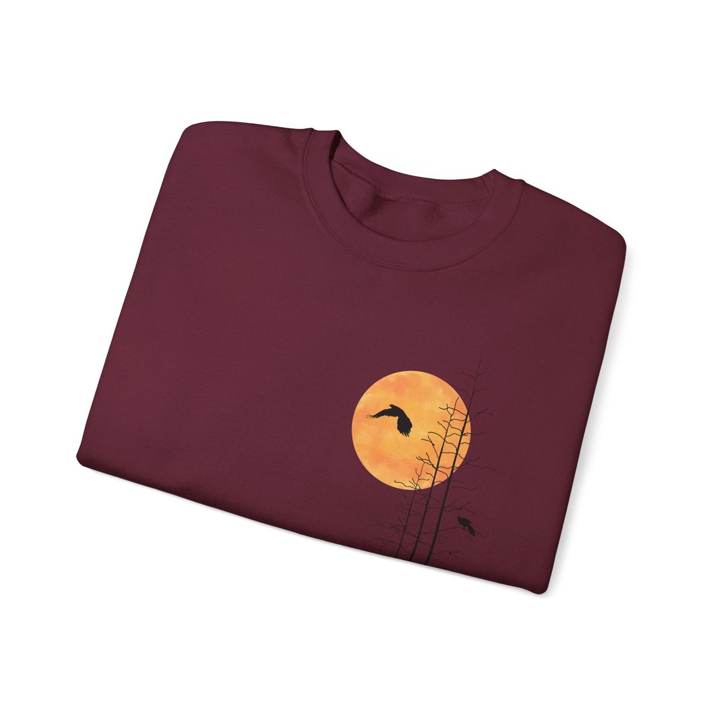 Men's Nature Sweatshirt -Forest Graphic Sweater with Minimalist Sunset - Verdant Blossoms