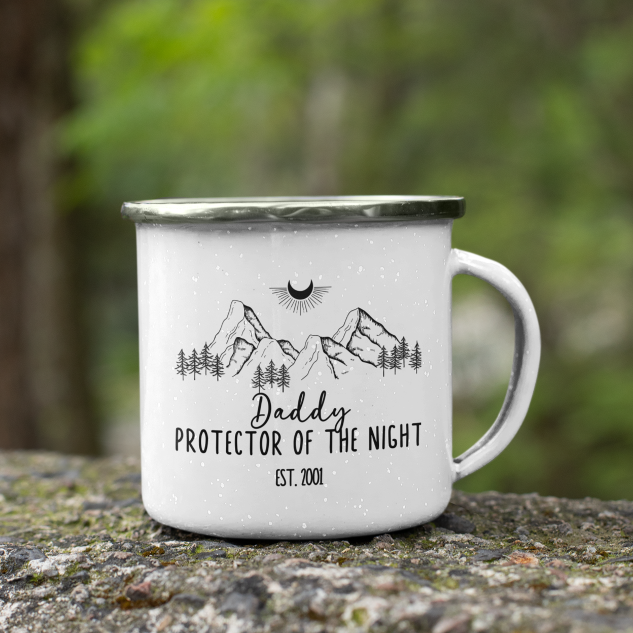 Custom Enamel Mugs for New Moms & Dads black rim
