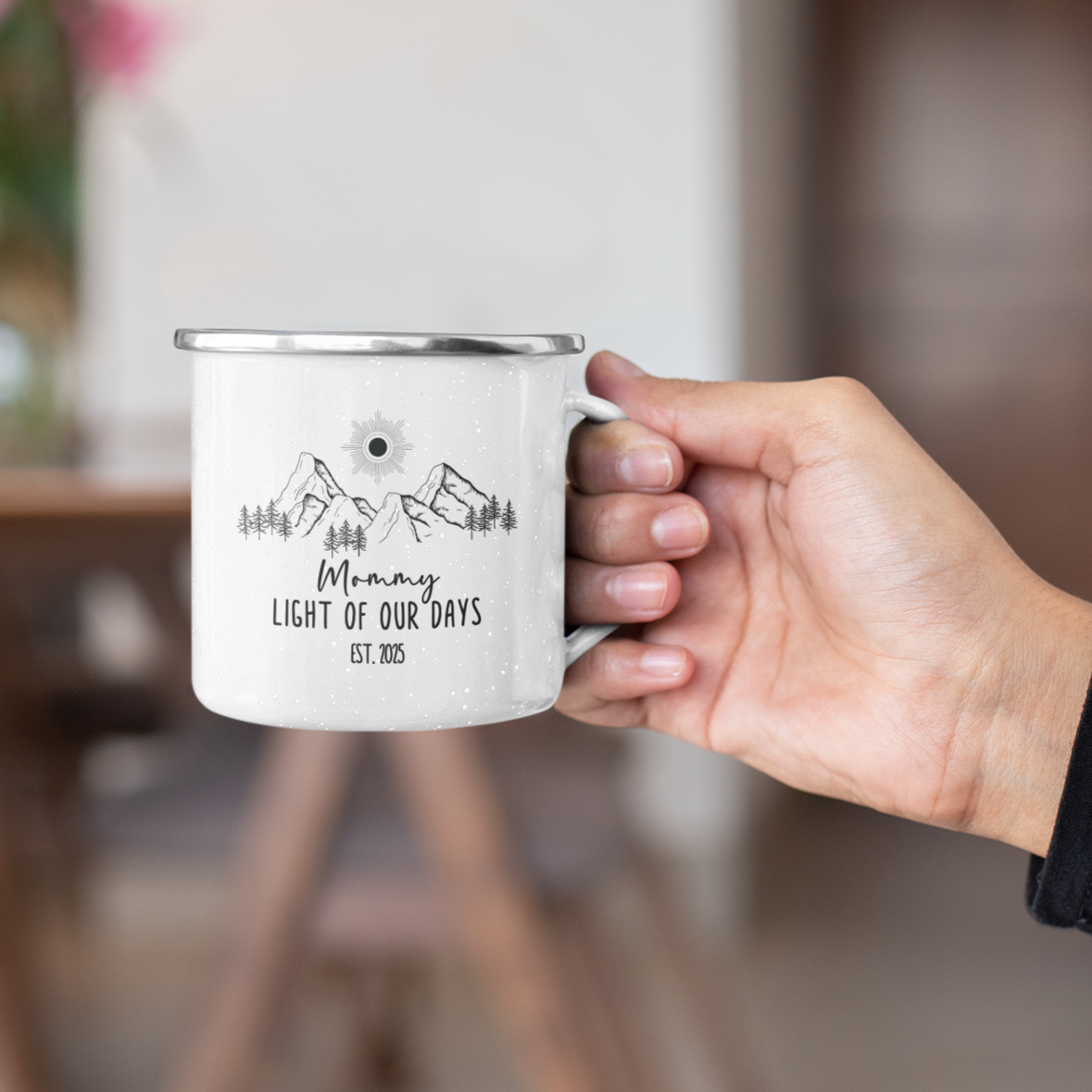 Custom Enamel Mugs for Mom & Dad β Celebrate Parenthood with Est. Year, Ideal for New and Seasoned Parents - Verdant Blossoms