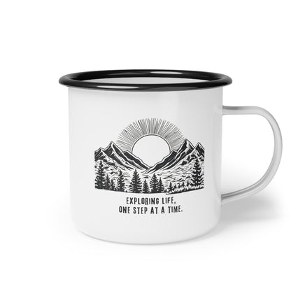 Personalized Enamel Camp Cup for Couples | Custom Forest Adventure Design - Celebrate Love This Valentine's Day - Verdant Blossoms