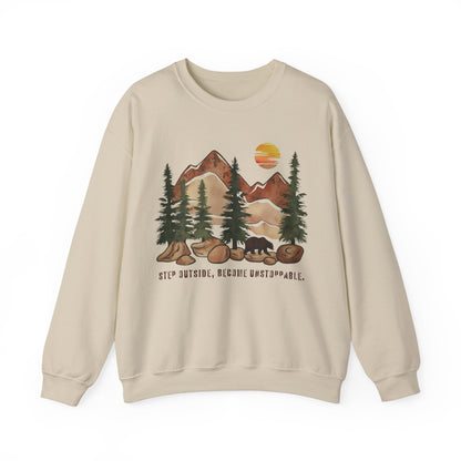 Step Outside, Become Unstoppable - Mountain Forest Sweatshirt - Verdant Blossoms