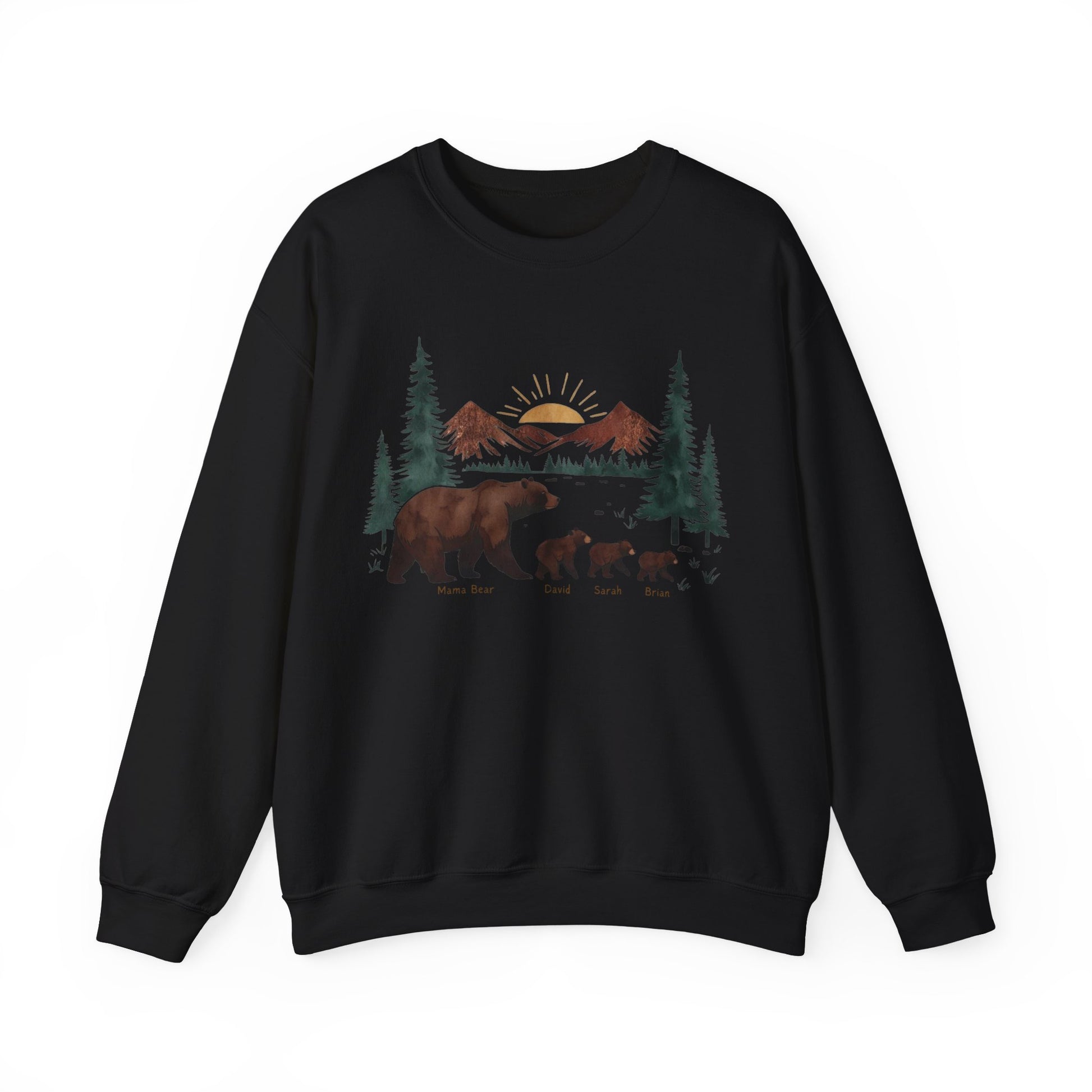 Personalized Mommy Bear Sweatshirt  - Custom Family Names - Forest design - Verdant Blossoms