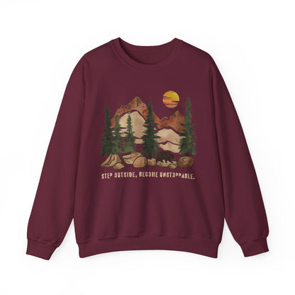 Step Outside, Become Unstoppable - Mountain Forest Sweatshirt - Verdant Blossoms