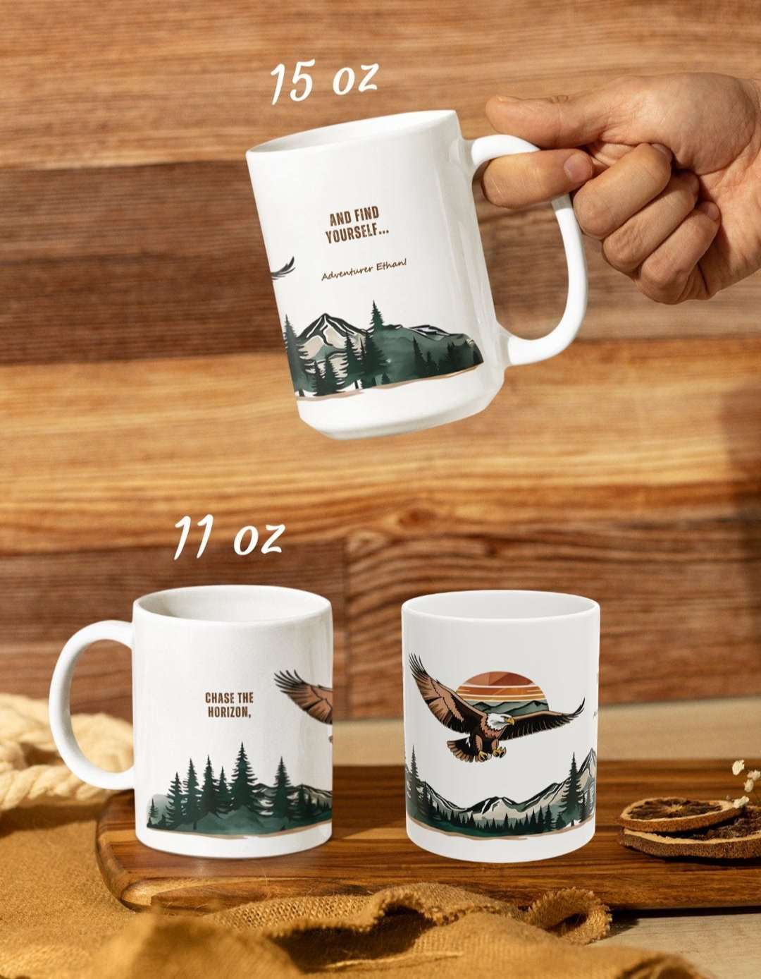 Chase the Horizon Mug - Personalized Adventure Quote with Name, for explorers and nature lovers - Verdant Blossoms