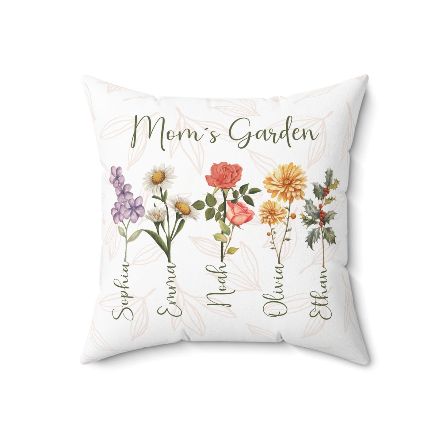 Custom Birth Flower Pillow - Mom's Garden with Names, Gift for Mom´s, Auntie´s, Grandma´s - Verdant Blossoms