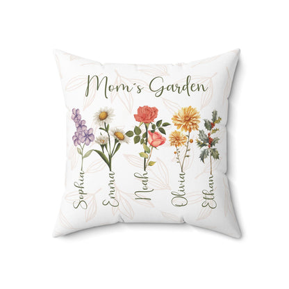 Custom Birth Flower Pillow - Mom's Garden with Names, Gift for Mom´s, Auntie´s, Grandma´s - Verdant Blossoms