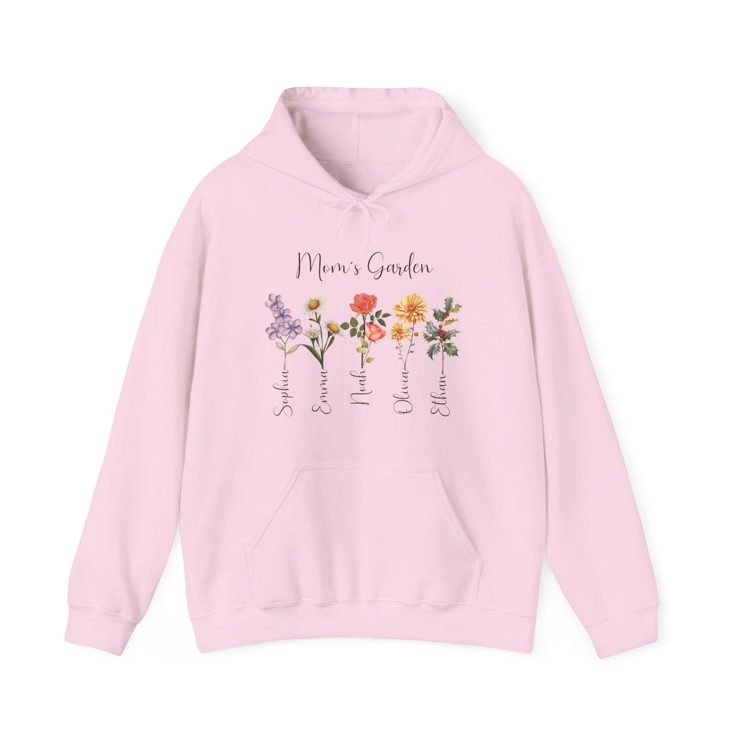 Custom Birthflower Hoodie – Auntie ’s Garden & Family Names - Unisex Hooded Sweatshirt - Verdant Blossoms