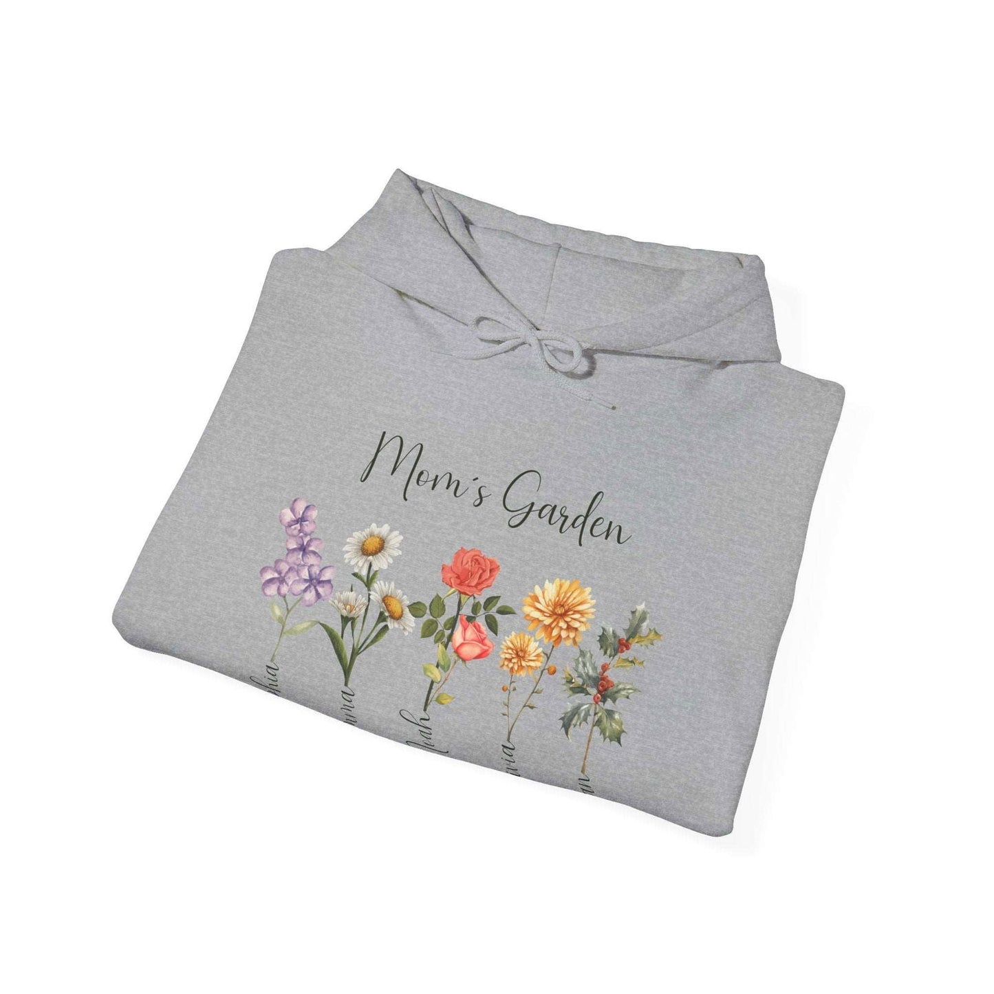 Custom Birthflower Hoodie – Auntie ’s Garden & Family Names - Unisex Hooded Sweatshirt - Verdant Blossoms