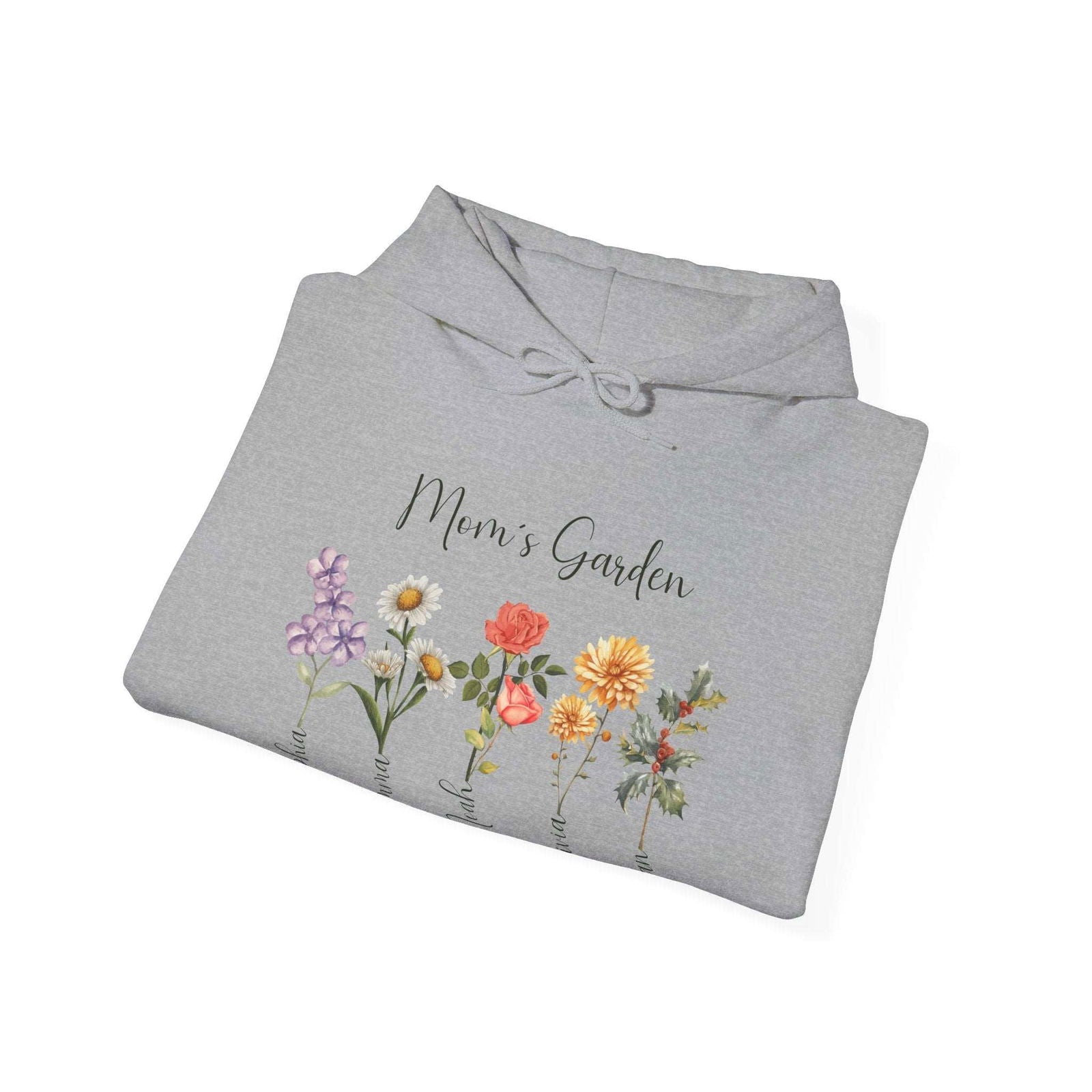 Custom Birthflower Hoodie – Auntie ’s Garden & Family Names - Unisex Hooded Sweatshirt - Verdant Blossoms