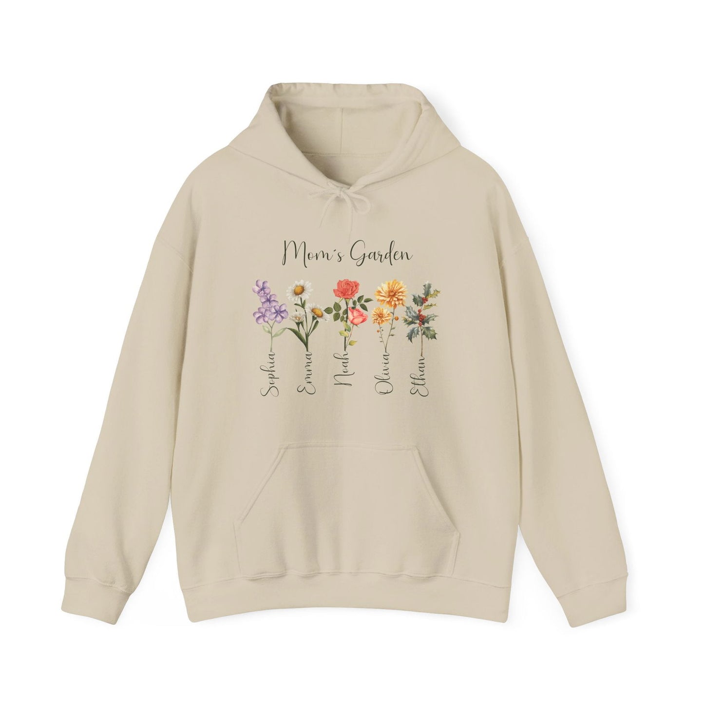 Custom Birthflower Hoodie – Auntie ’s Garden & Family Names - Unisex Hooded Sweatshirt - Verdant Blossoms