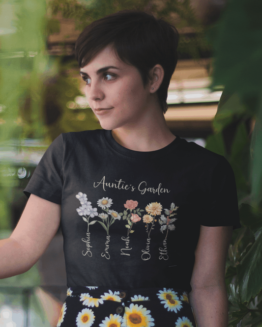 Custom Birthflower T-Shirt - Personalized Gift for Mom, Auntie & Grandma - Verdant Blossoms