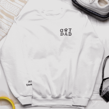 Custom Gift for Cat Dad Sweatshirt – Add Your Cats' Names on the Sleeve - Verdant Blossoms