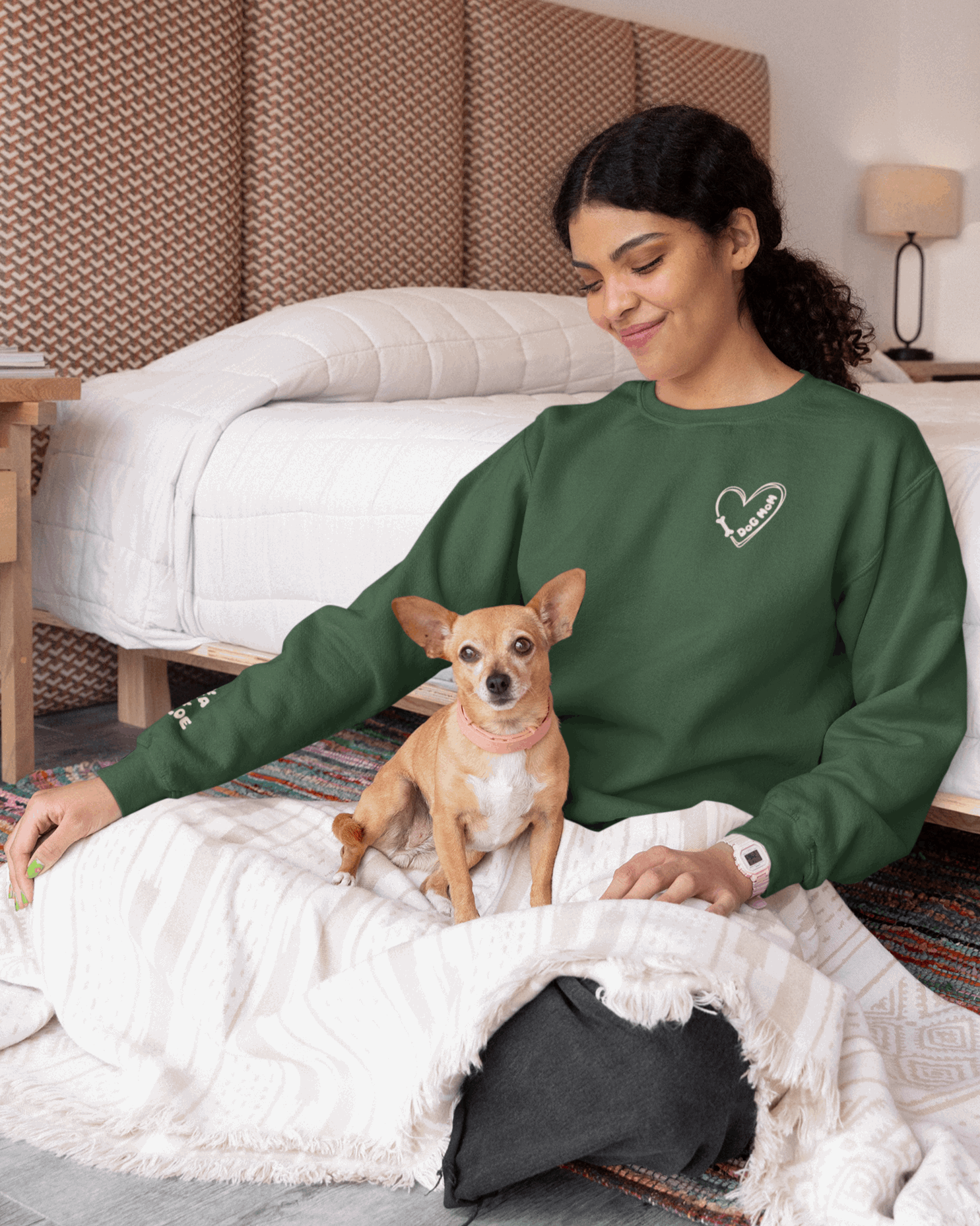 Custom Gift for Dog Mom Sweatshirt – Add Your Dog's Name on the Right Sleeve - Verdant Blossoms