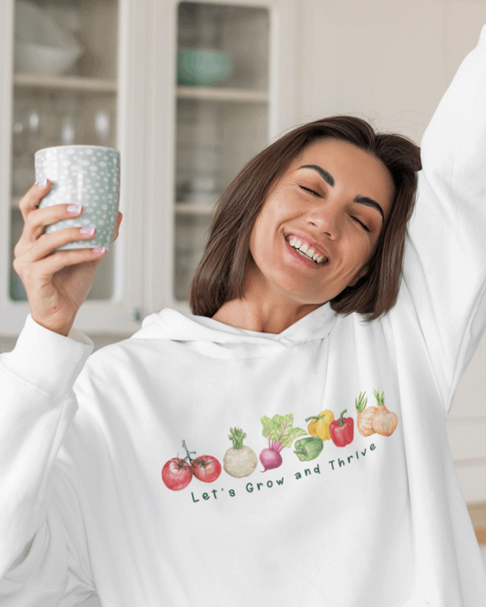 Let's Grow and Thrive - Gardening Vegetable Green Thumb Design - Hooded Sweatshirt - Verdant Blossoms
