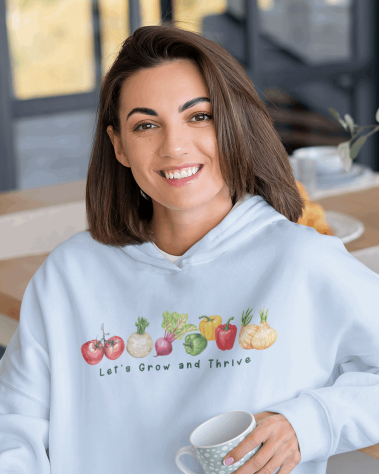 Let's Grow and Thrive - Gardening Vegetable Green Thumb Design - Hooded Sweatshirt - Verdant Blossoms