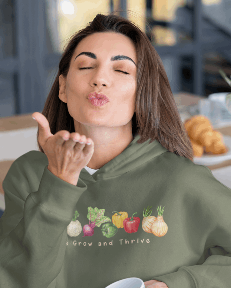 Let's Grow and Thrive - Gardening Vegetable Green Thumb Design - Hooded Sweatshirt - Verdant Blossoms