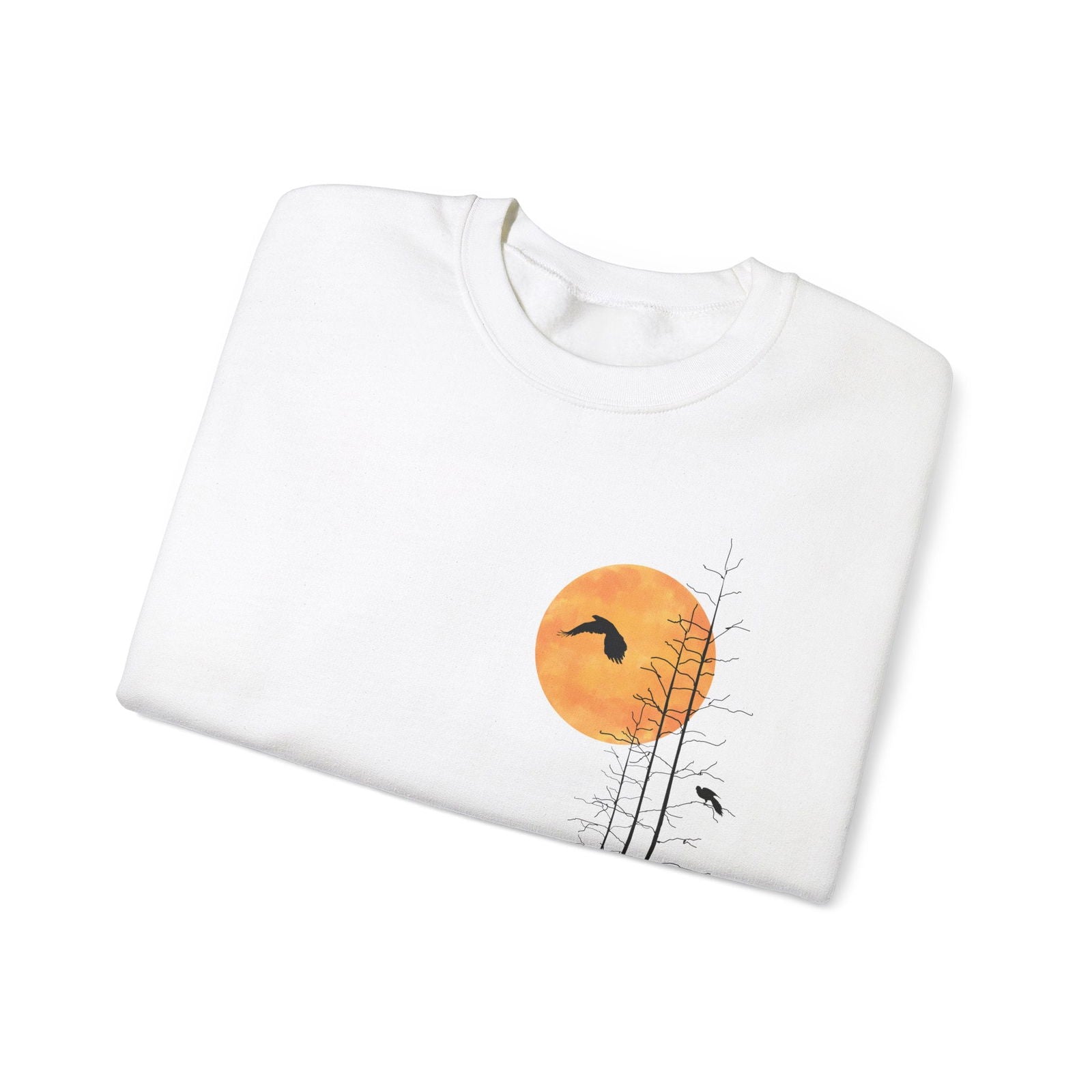 Men's Nature Sweatshirt -Forest Graphic Sweater with Minimalist Sunset - Verdant Blossoms