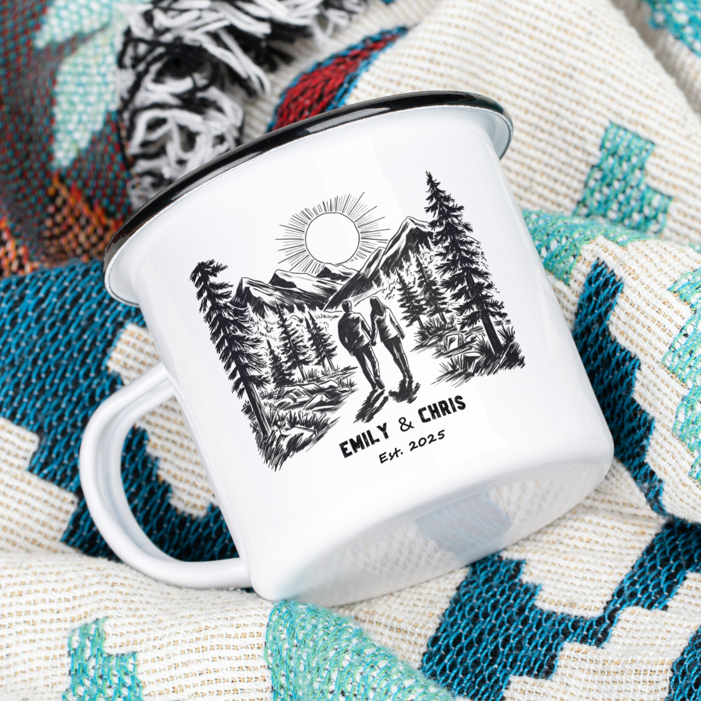 custom camp mug for couples, custon names and date