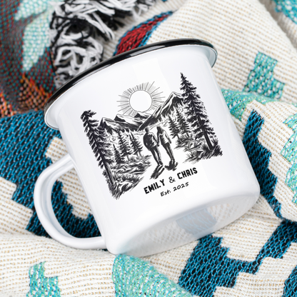 custom camp mug for couples, custon names and date